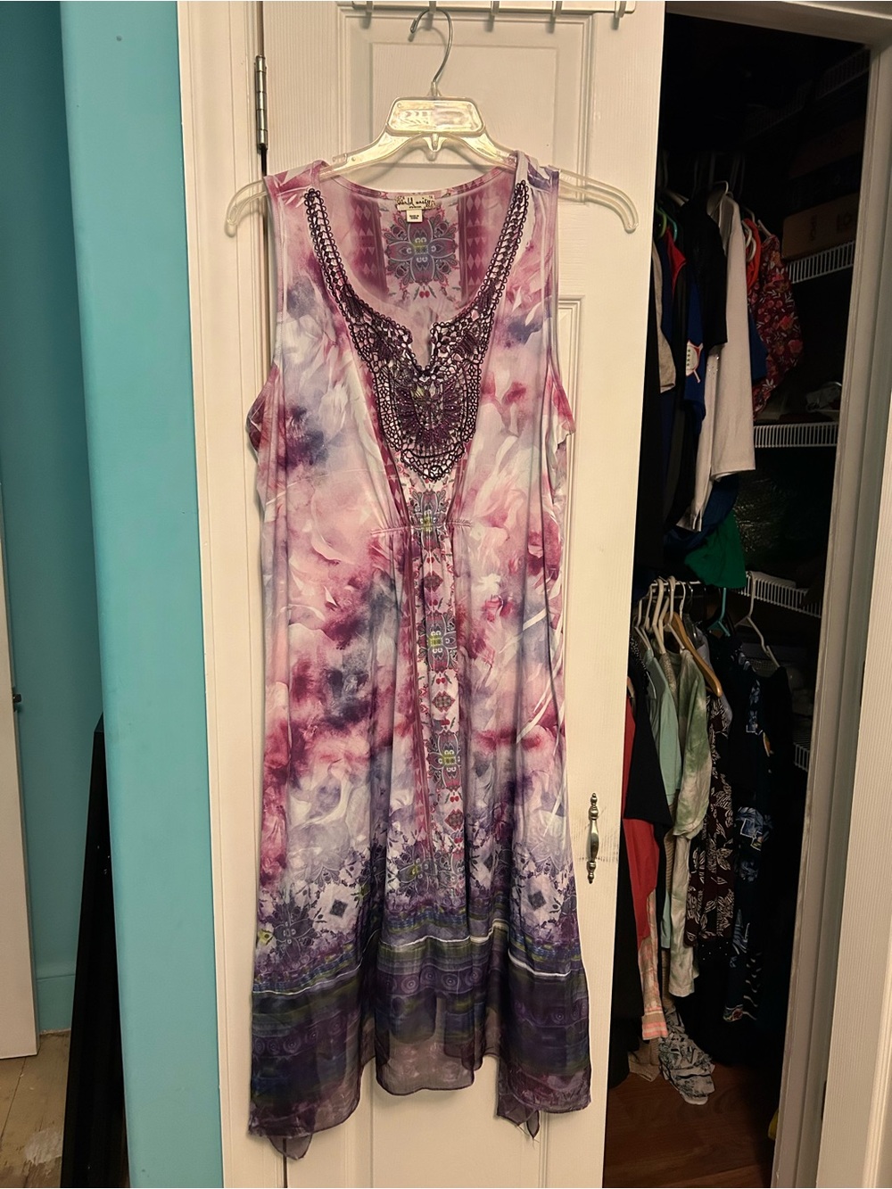 ONE WORLD Purple Tie-Dye Embroidered Sleeveless Tunic